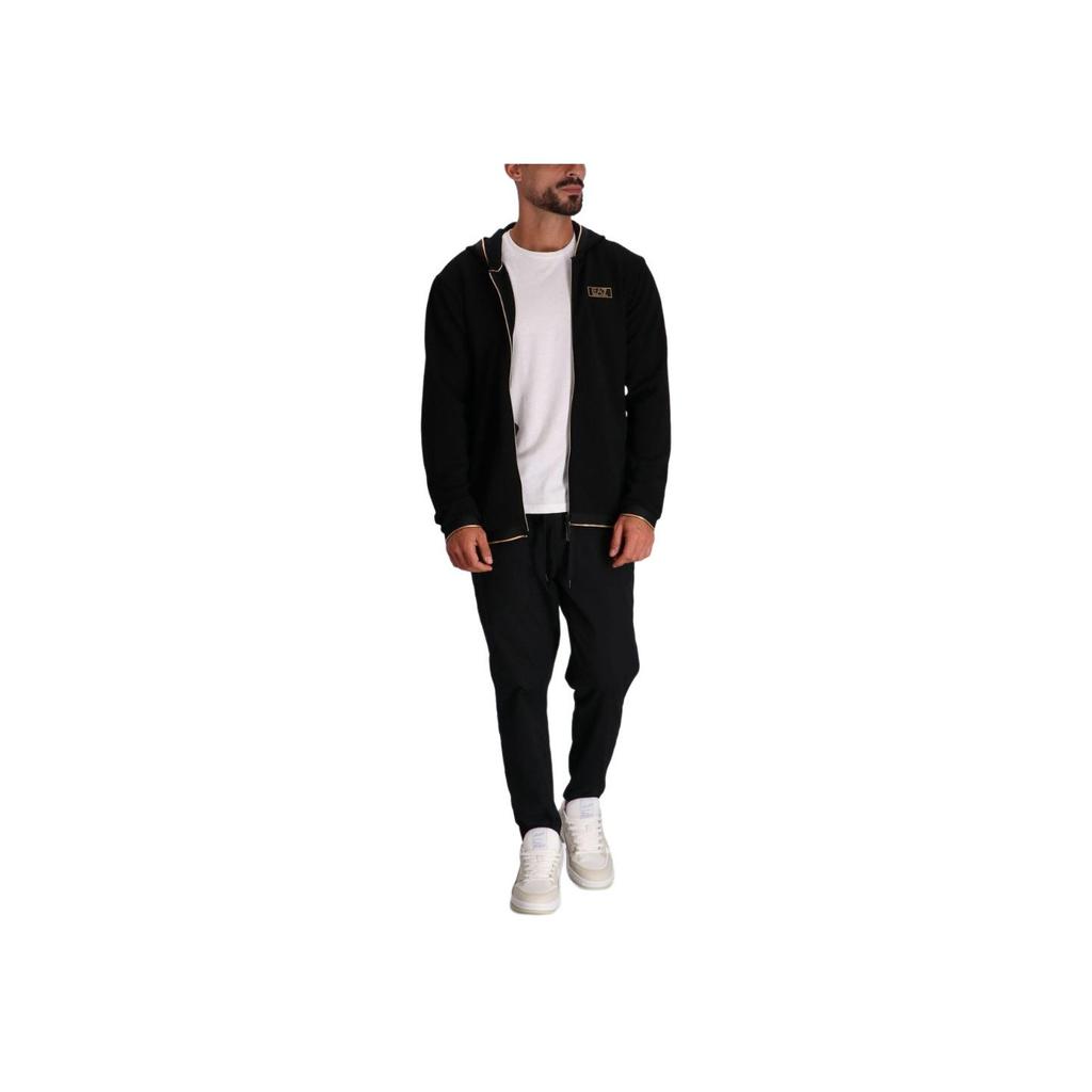 Emporio Armani EA7 FW24 Logo Appliqué Hooded Long Sleeve Sweatshirt Men Sweatshirt Black 7M0000-37AF1-0344