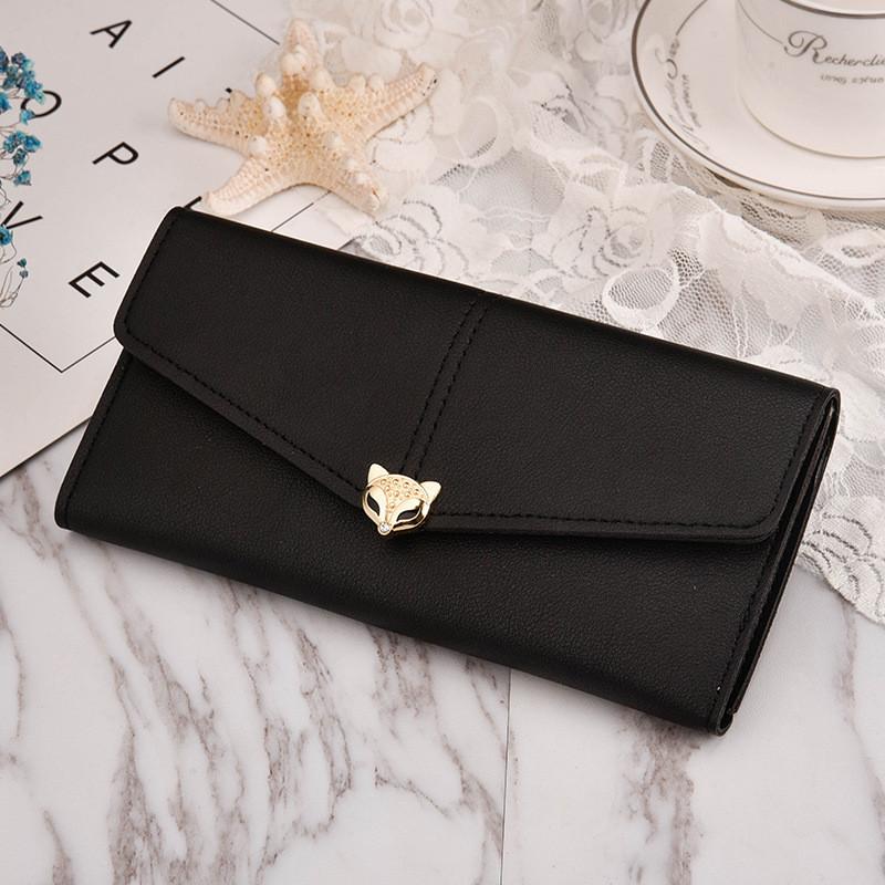 New Fashion Lady Fox Decorated Long Women's Wallet Korean Style Women's Cute Leather Clip Multi-card Slot Phone Bag Trendy Soft