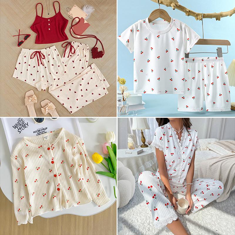 145x50cm Small Cherry Ribbed Knitted Pure Cotton Jacquard Fabric For Children's Clothing, T-shirts, Handmade DIY Sewing Fabrics