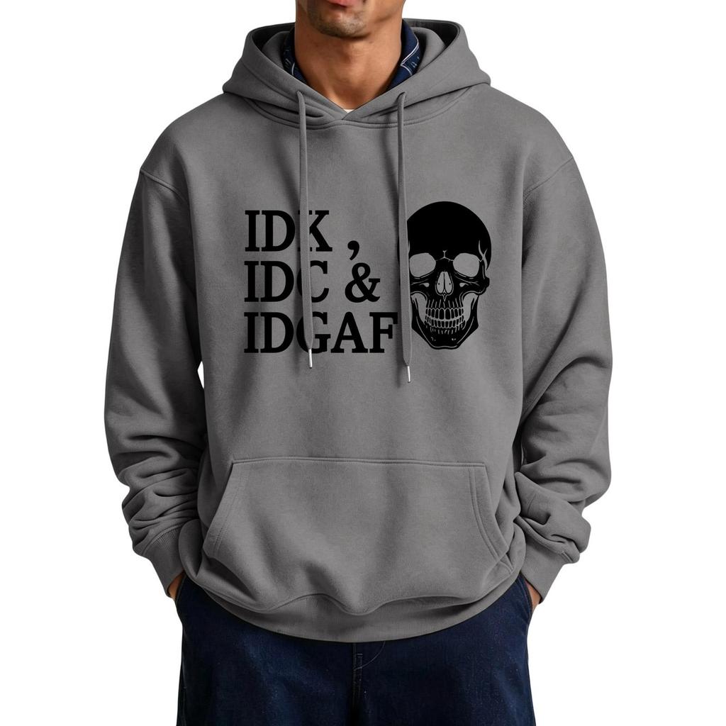 Men's Casual Color Hooded Sweatshirt with Large Pockets and Funny Saying Print