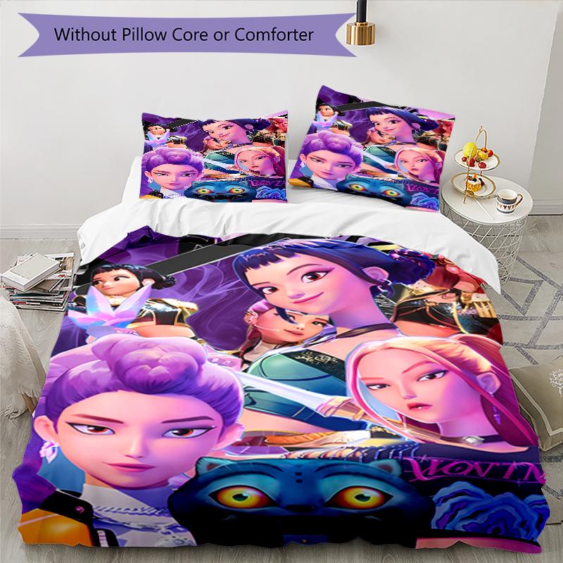 3pcs Kpop Hunter1 pattern bedding set duvet cover set includes duvet cover &pillowcases, perfect all season bedroom decoration & gift