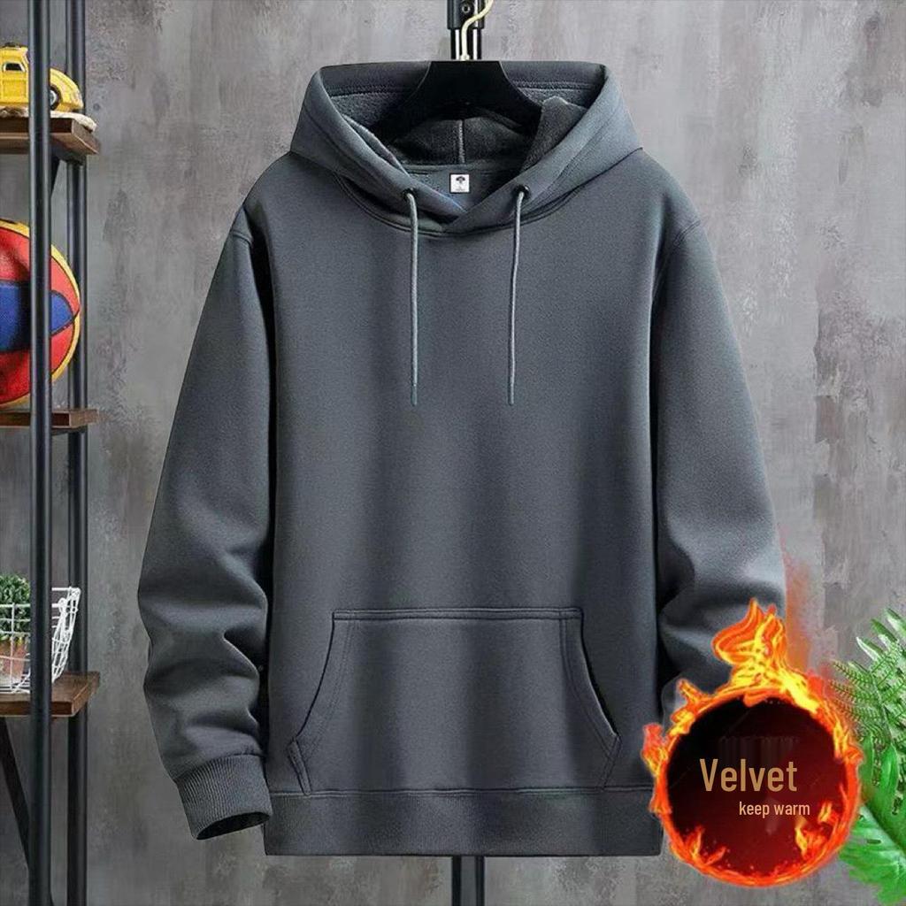 Men's Winter Hooded Sweatshirt: Trendy, Casual, Loose Fit, Plus Velvet