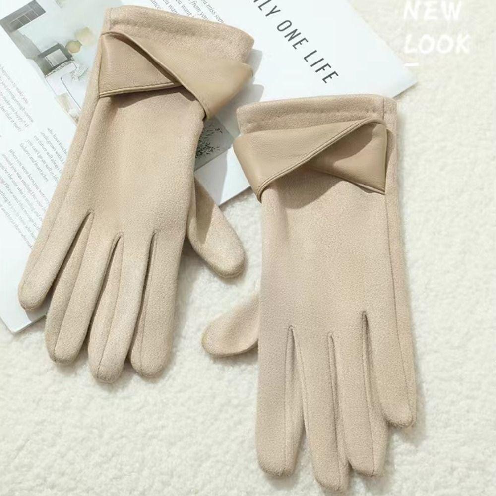 Soft Winter Suede Gloves Thick Women Cycling Mittens All-Match Pu Leather Gloves  Girls