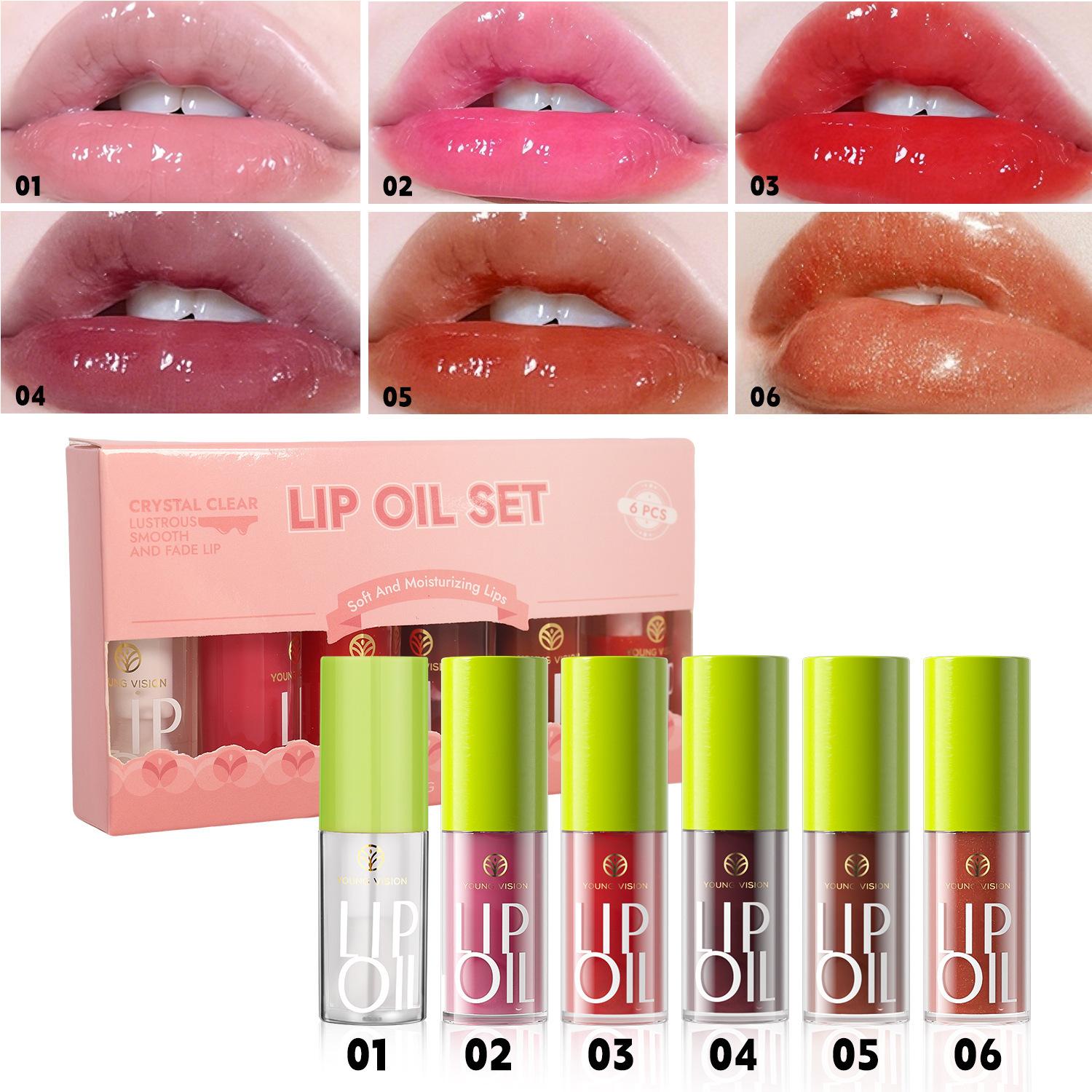 6PCS Transparent Lip Gloss 6-color Lip Moisturizing Lip Oil Lip Oil Plumping Lip Dilute Lip Lines Repair Lip Cracks Water Light Lip Glaze 6pcs/1set