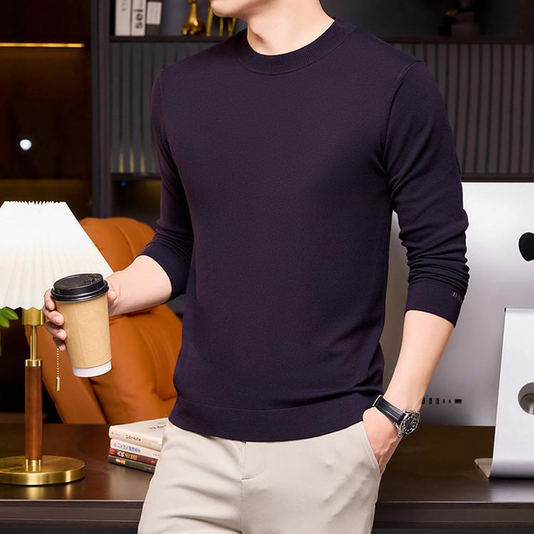 2025 Men s Lightweight Solid Color Round Neck Sweater, Long-Sleeved Knit for Spring/Autumn M