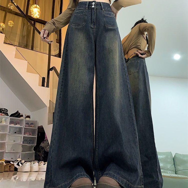 

Women s American-Style High-Waist Wide Leg Jeans, Spring/Summer 2026, Loose Fit, Slimming, Plus Size, Long Pants S [Recommended 85-100 lbs]