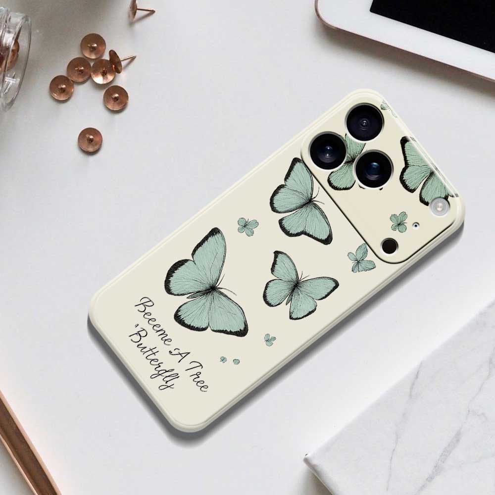 For iPhone 17 Pro Case Green Butterfly Pattern Printing Straight Edge TPU Phone Back Cover