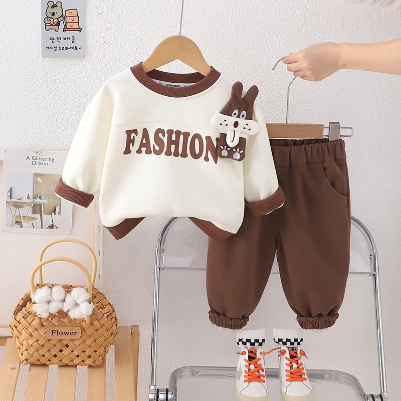 

Toddler Spring & Autumn Rabbit Sweatshirt Set - Crew Neck, Letter Design, Fashionable Two-Piece for Kids 2025 120cm белый