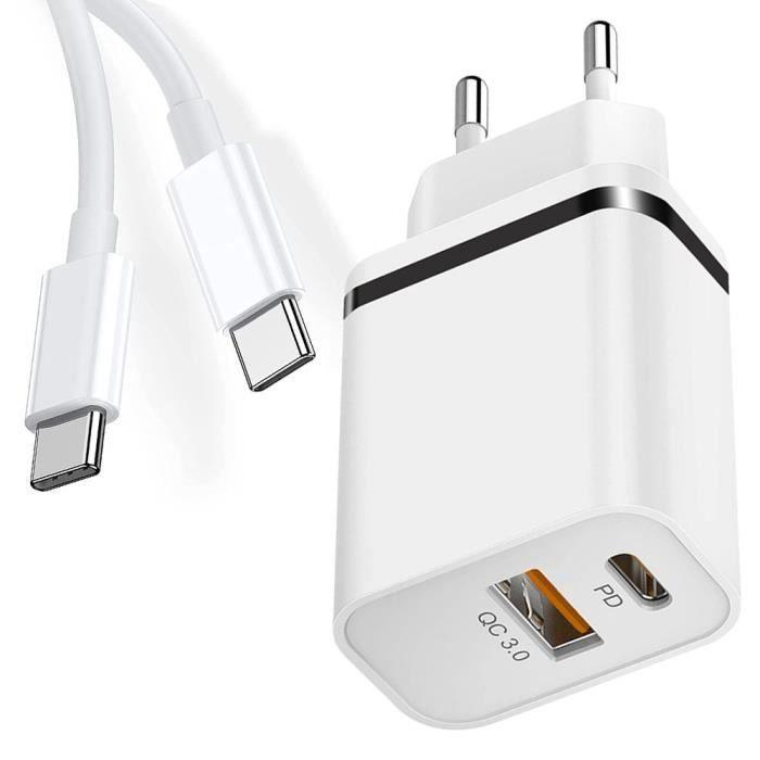 Chargeur Mural 2-Port - E.F.CONNECTION - PD+QC 3.0 - Noir - Câble USB-C 1m