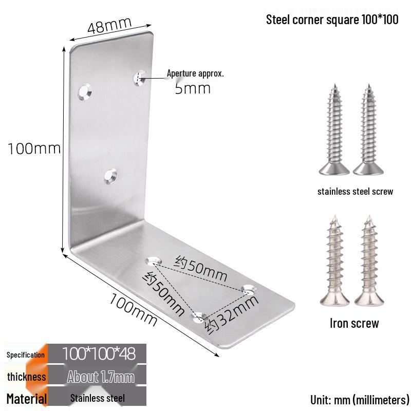 Thickened Stainless Steel 90° L-Shaped Bracket for Furniture and Shelves