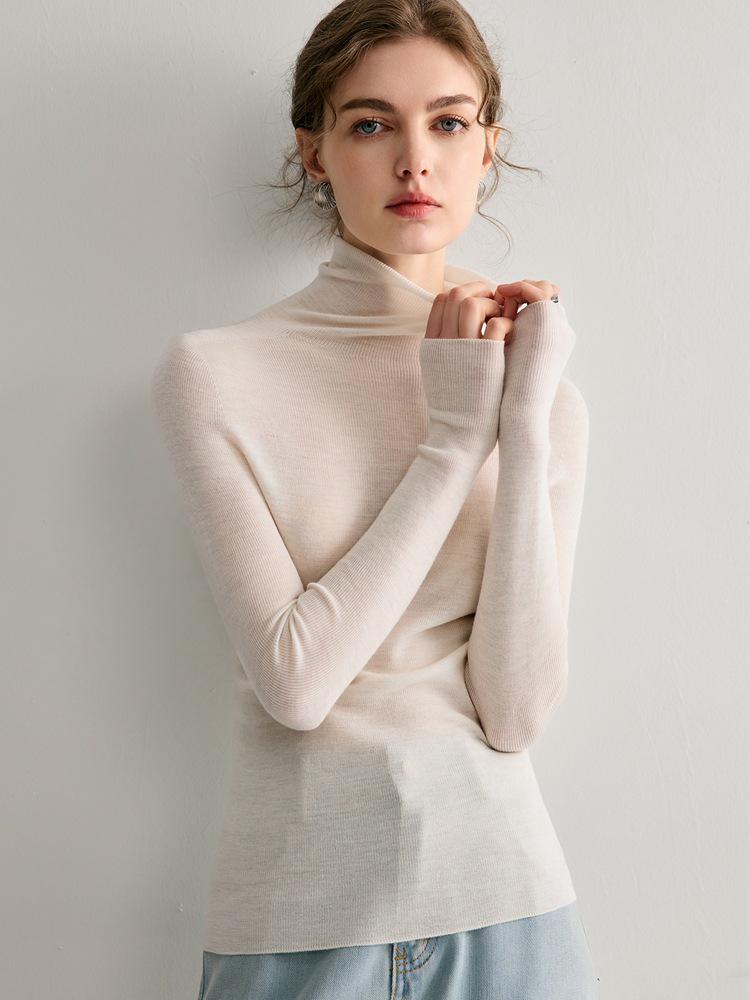 Spring 2026 Slim Fit Women's Elegant Layered Neck Wool Sweater