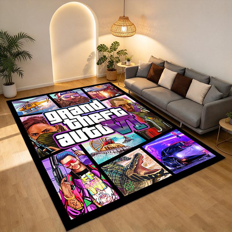 Tapis de salon antidérapant Gta Vi Tapis doux pour chambre à coucher Salle de jeu Salle de jeux Canapé Bureau Décoration intérieure Paillasson Cadeau de Noël C92658