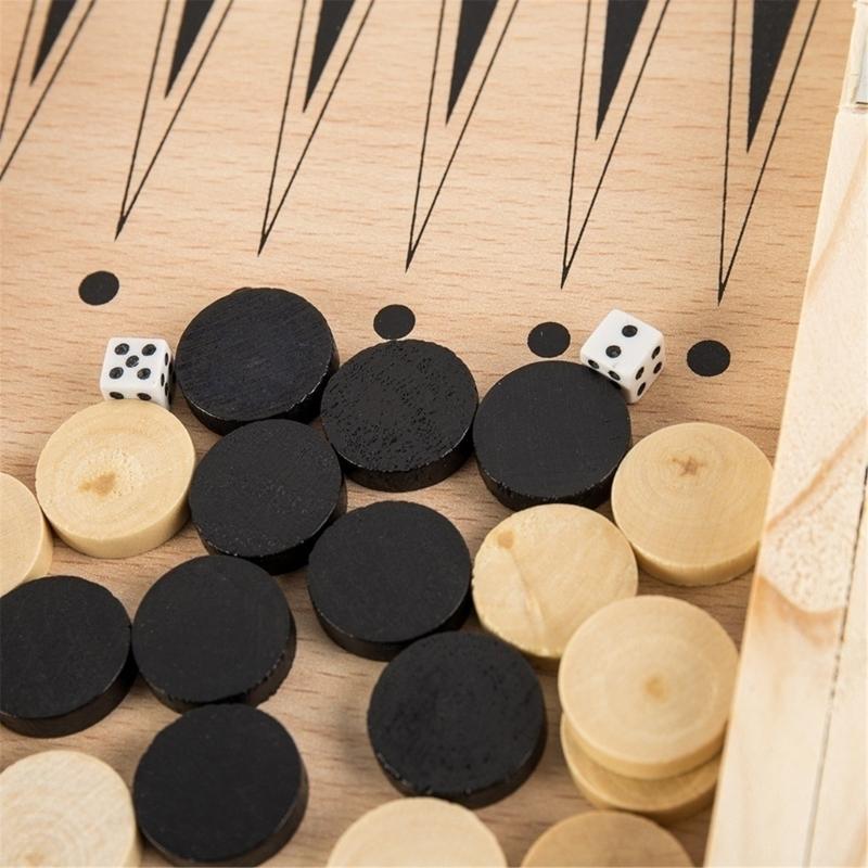 Wood Chess Set Folding Chess Board Game Portable Party Travel Chess Checkers Educational Toy Beginner Chesses Set