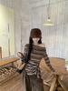 Color-Block Striped One-Shoulder Lace-up Long-Sleeve Tee, Women's Early Autumn Sexy Slim-Fit Top
