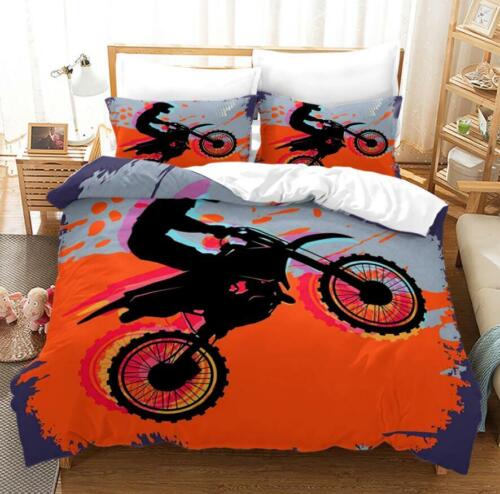 Teen Boy Kids Bedding Motocross Motorbike Quilt Cover Motorcyclist Doona Covers