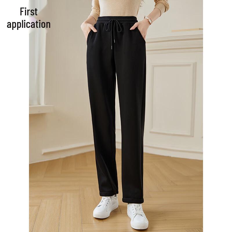 Chushen Women's Winter High-Waist Straight-Leg Warm Casual Pants