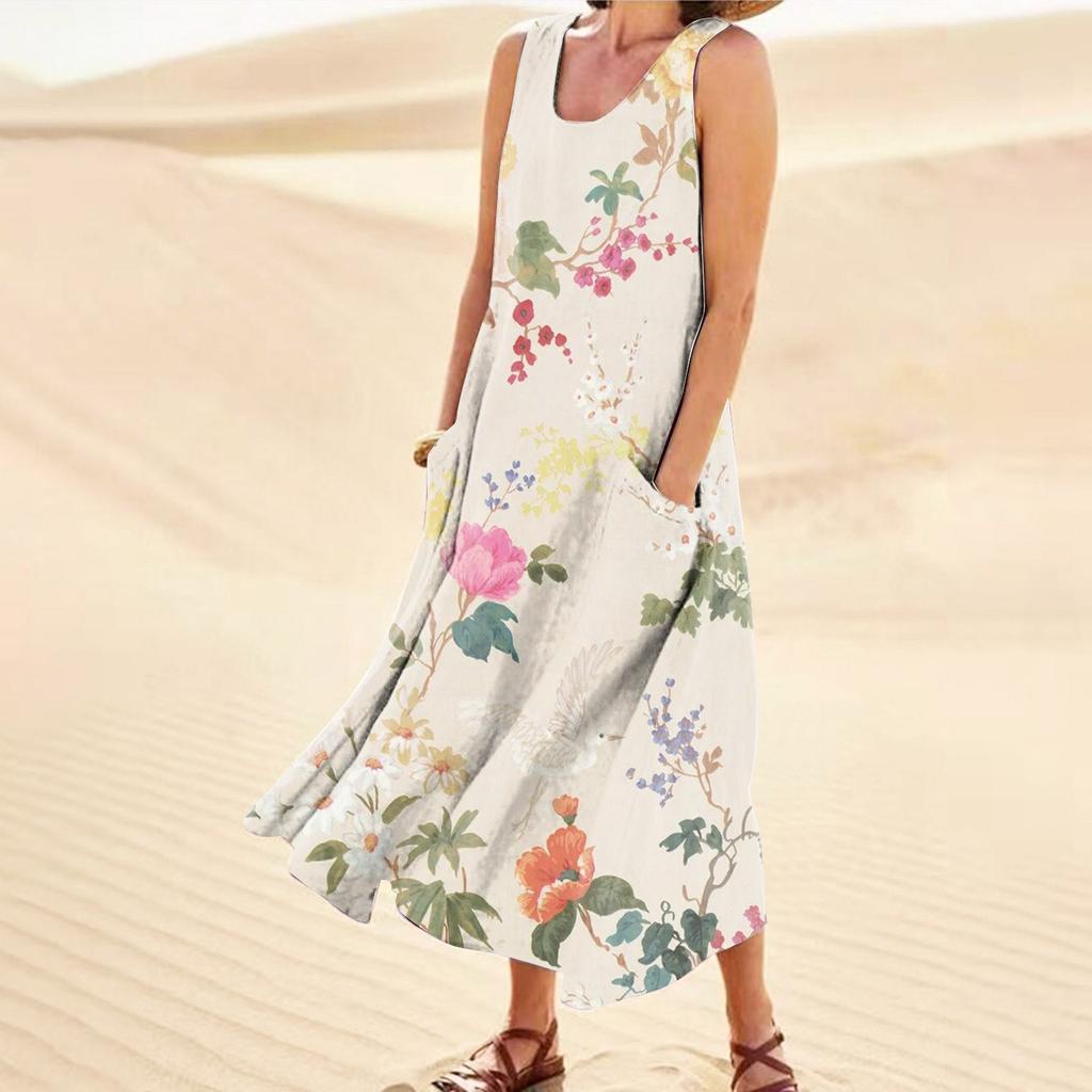 Women's Casual Comfortable Gradient Print Sleeveless Cotton Pocket Dress