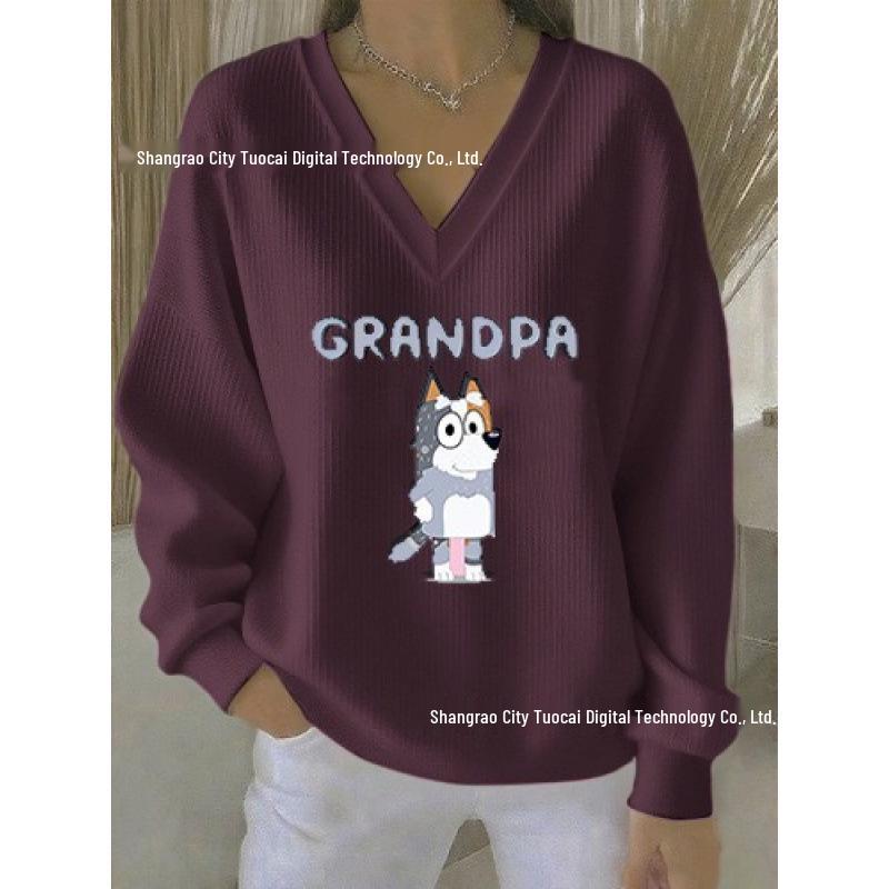 2025 3D Print V-neck Knit Pullover: Versatile Loose Fit Sweater for Autumn/Winter