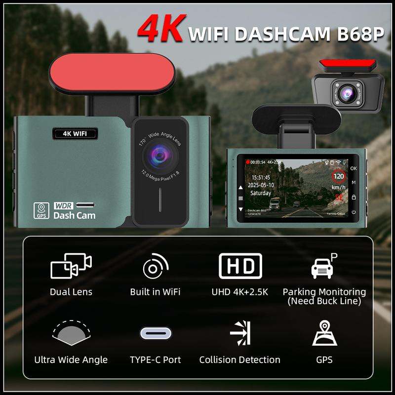 Dash Cam 4K Ultra High Definition Support Speed Real Display Loop Recording Optional 2.5K Rear Camera Driving Recorder