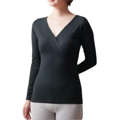 Belle Maison Maternity Long Cotton Warm Postpartum Size L Innerwear, Sleeve, Blend, Cross-Open, Nursing, Innerwear, Hotcot, Camisole, Black,