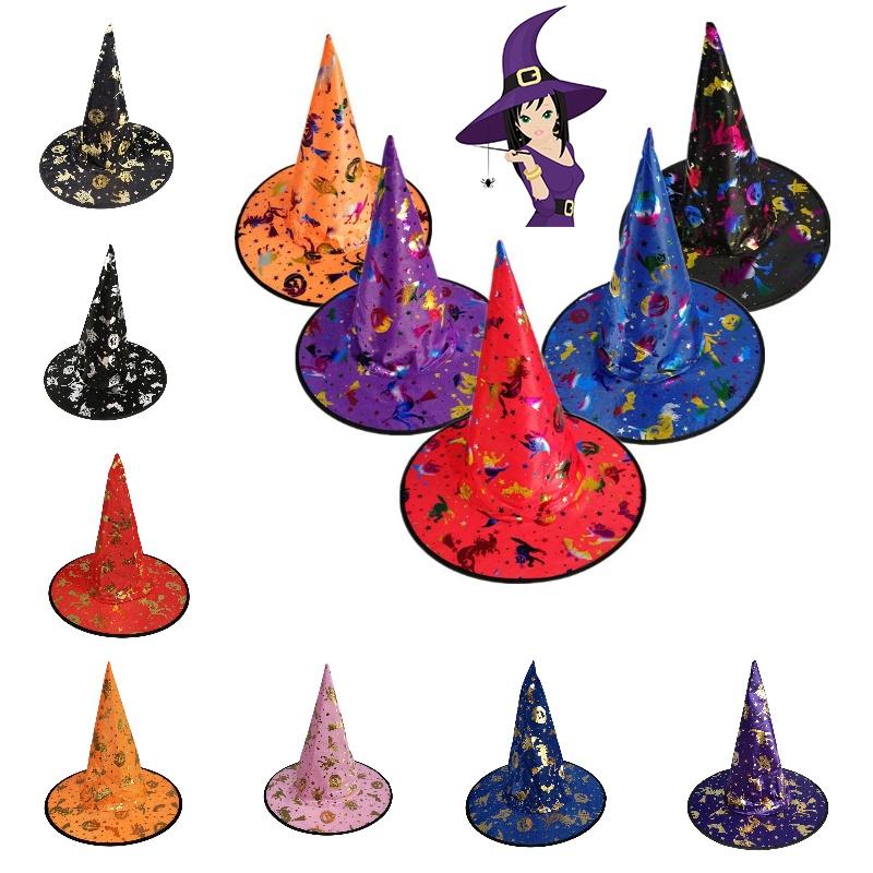 Chapeau de Sorcière Pour Fête d'Halloween Chapeau de Sorcière Élégant et Gaufré Or Accessoire de Costume