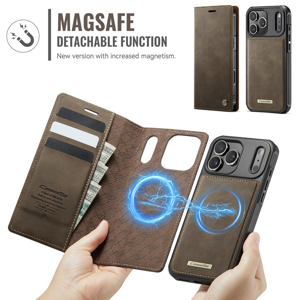 For iPhone 17 Pro Max Case CASEME C49 Compatible with MagSafe RFID Blocking Detachable Wallet Leather Phone Cover