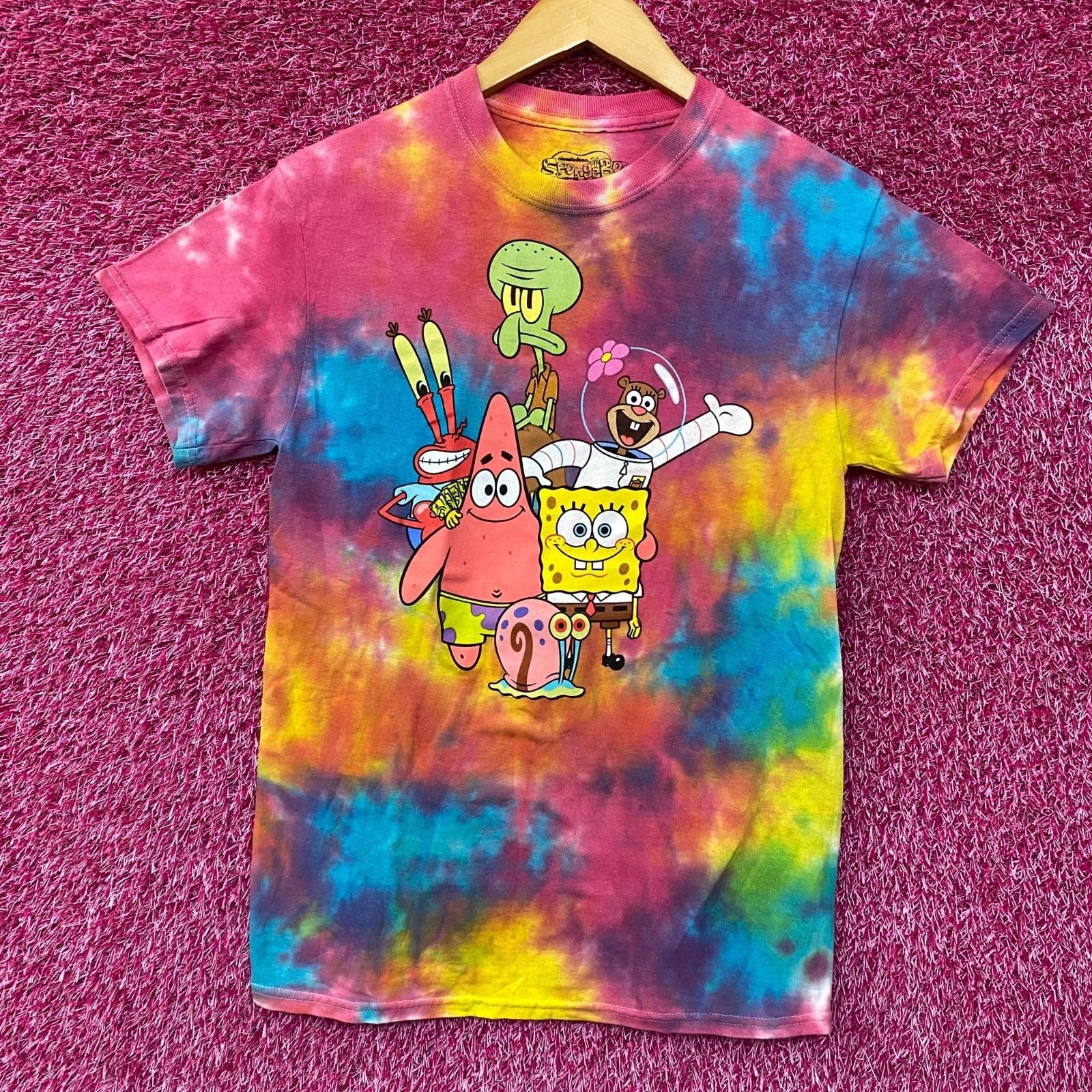 Nickelodeon SpongeBob SquarePants Group Portrait Tie Dye 100% Cotton T-shirt Mens Tees Top XL