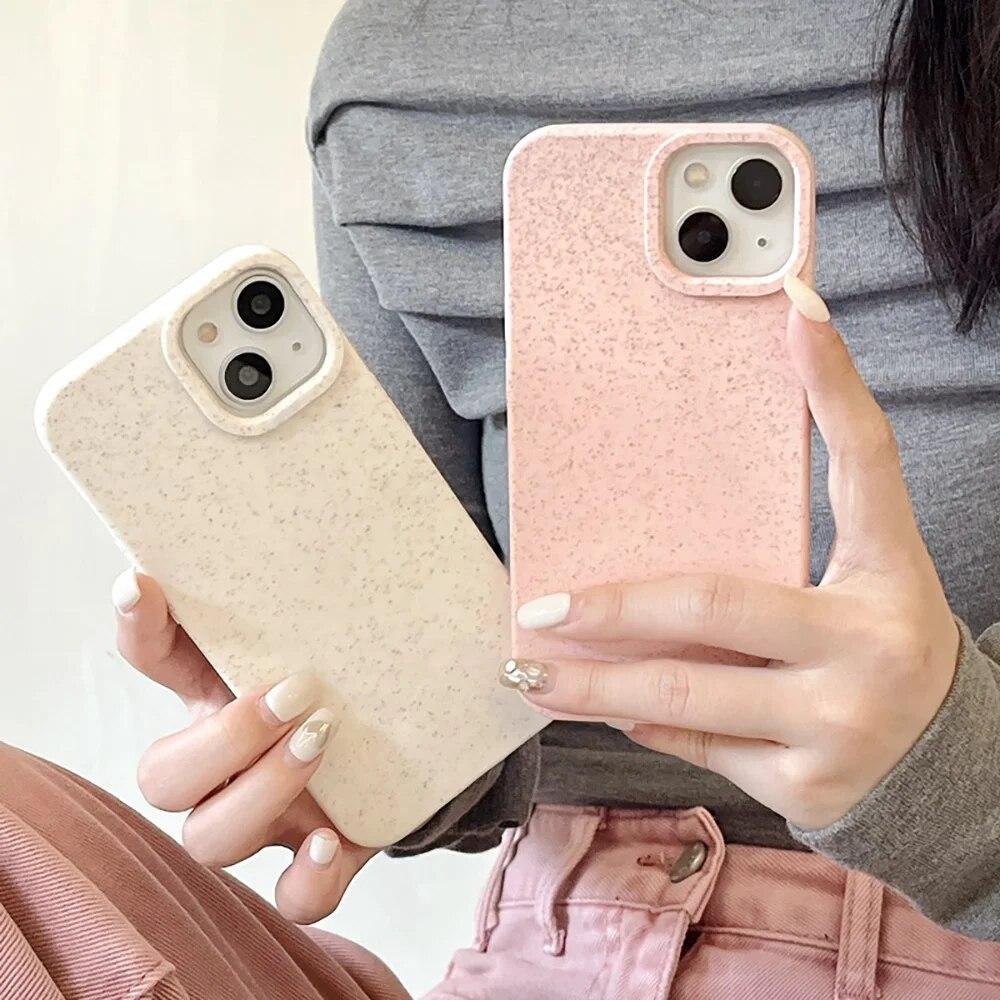 Nárazuvzdorný matný silikonový obal na telefon z pšeničné slámy pro iPhone 14 Pro 15 11 12 13 Pro XS Max XR X 7 8 14 Plus SE Ekologický kryt