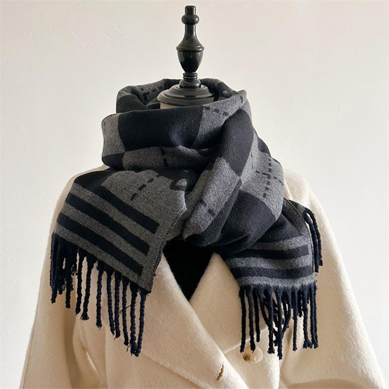 Imitation Cashmere Plaid Bear Scarf Women's Winter Warm Versatile Thickened Scarf New Shawl