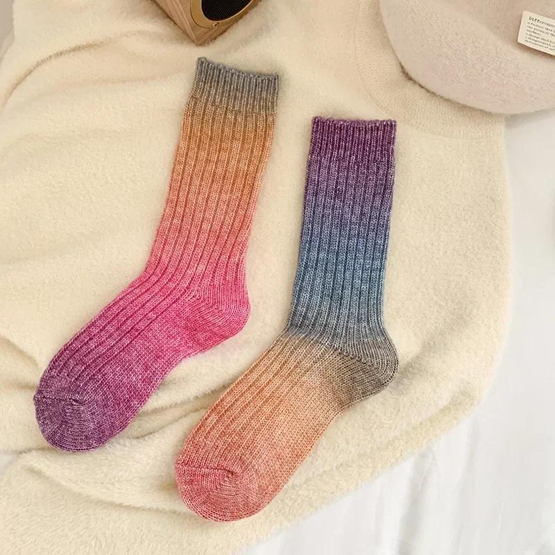 Winter Thick Warm Long Socks Gradient Wool Cashmere Kawaii Socks Women Thermal Floor Sleeping Socks New Year Gift Autumn 2025New