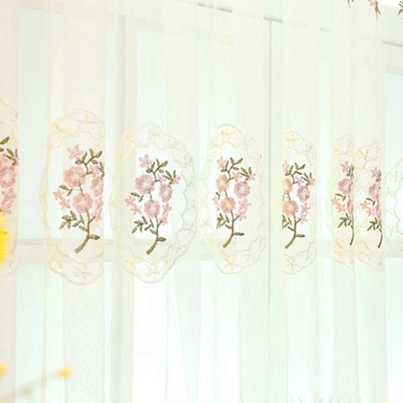 Embroidery Sheer Curtains Floral Drapes Window Treatment Curtain Panels For Living Room