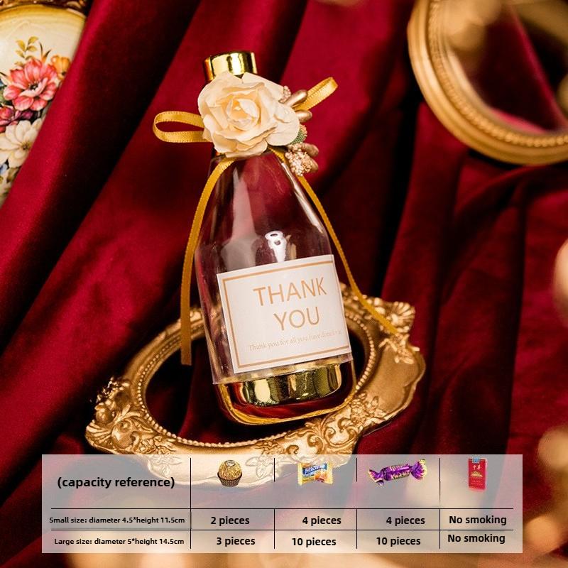

Wedding Christmas Plastic Gold Plated Candy Box Paris Flower Transparent Champagne Bottle Candy Box Holiday Birthday Party Box 20pcs&11.5X4.5cm