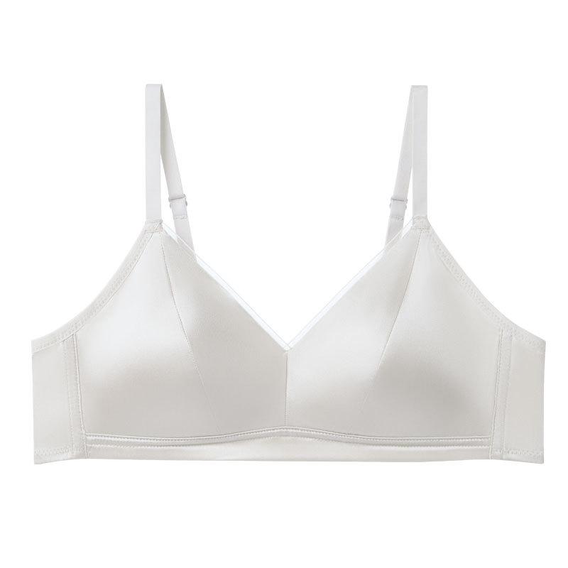 Haute couture version silk satin rimless bra, French glossy mulberry silk thin underwear bra S белый