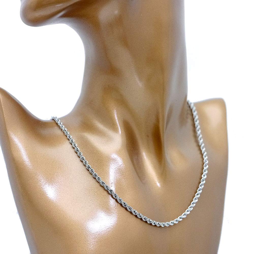 Silver One Silver 925 Pipe Rope Chain Necklace for Men, C3 [Silver, 3mm Width, 50cm Length] with Clasp