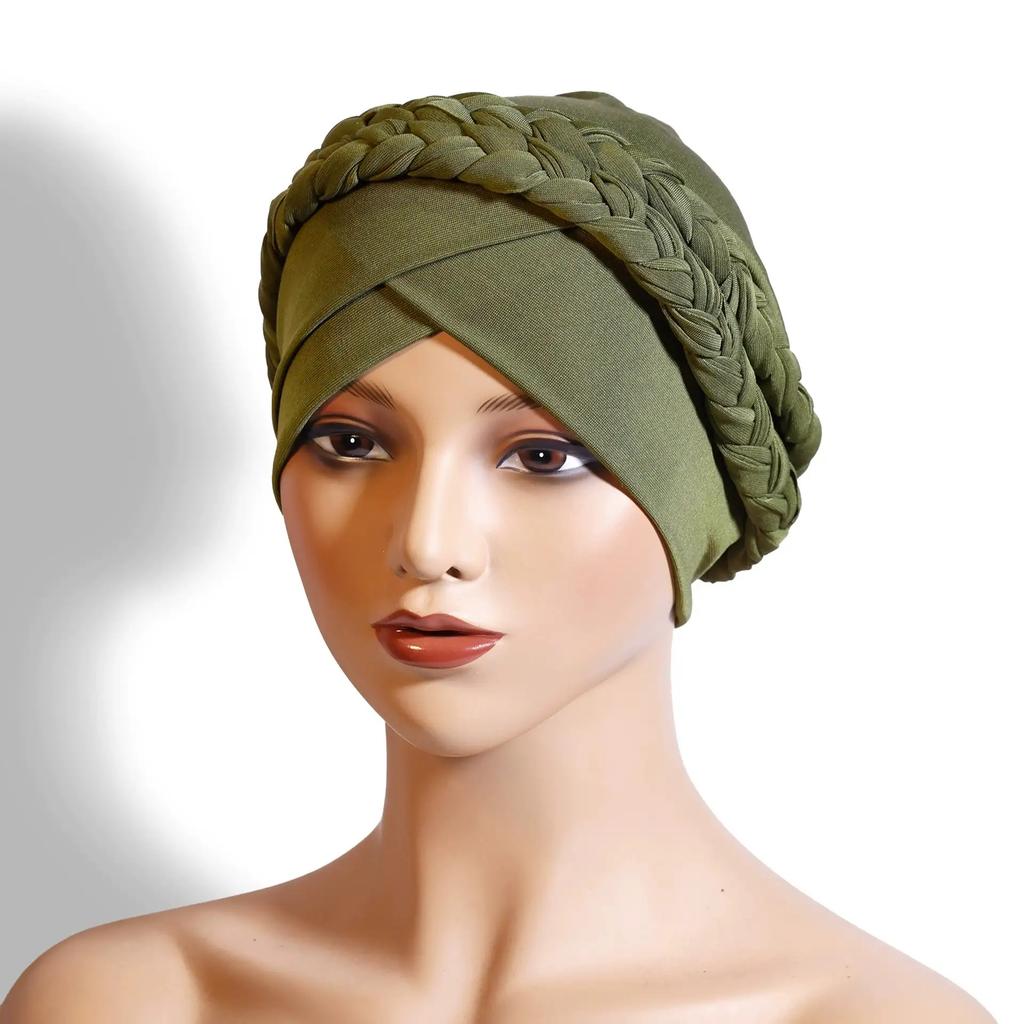 New African Turban Cap Hijab Headdress Women's Pleated Hat Hair Accessories Arab Wrapped Muslim Hijab