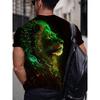 Men's Green Glow Lion 3D Printed T-Shirt Casual Short Sleeve Crewneck Top Cool Neon Animal King Graphic Tee Trendy Hip Hop Style Streetwear Fashion