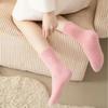 5 Pairs Women's Thickened Mink Socks Pink Heart Embroidery Plush Sleepwear Solid Color Warm Middle Tube Autumn Winter Home Socks