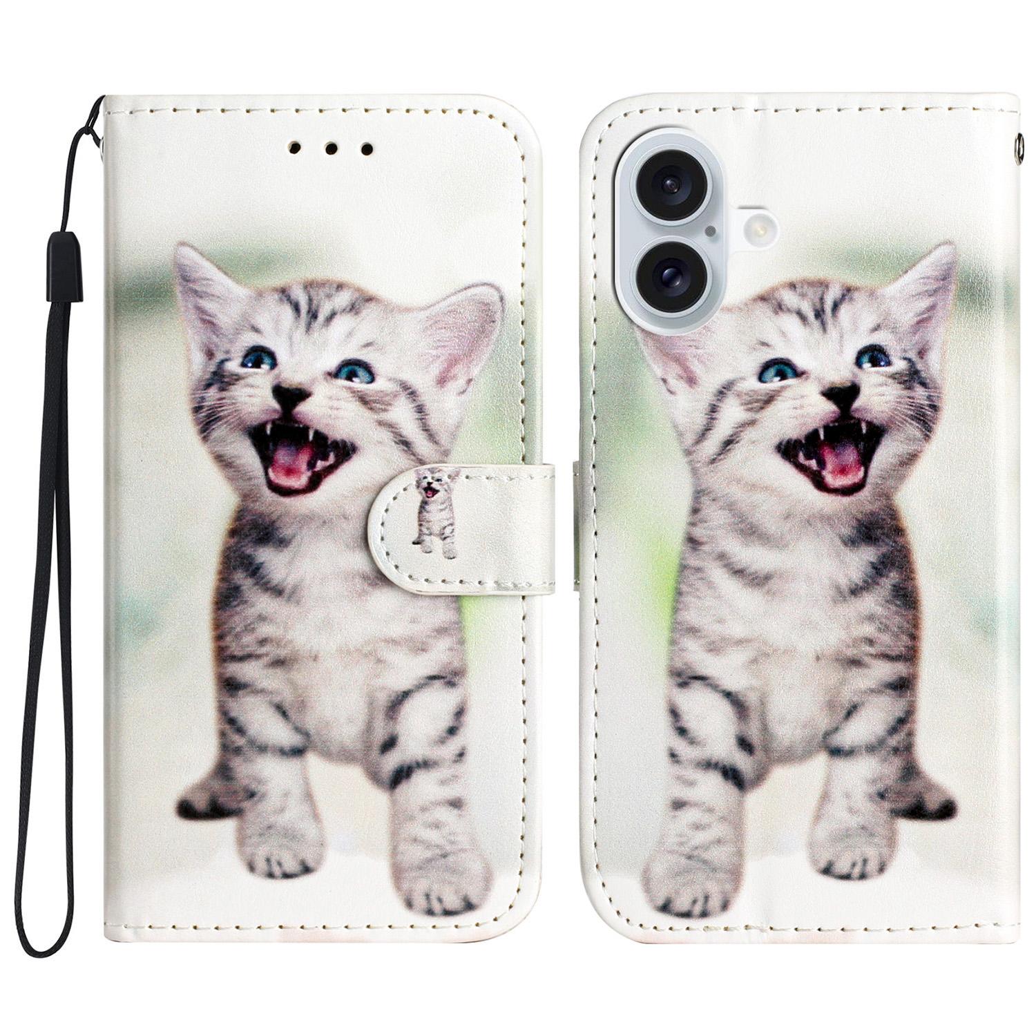 

For iPhone 16 Wallet Case Pattern Print Design Flip Leather Phone Cover Cat