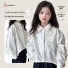 2026 Trendy Girls' Metal Buckle Shirt - Hong Kong Style Spring & Autumn Fashion Casual Top