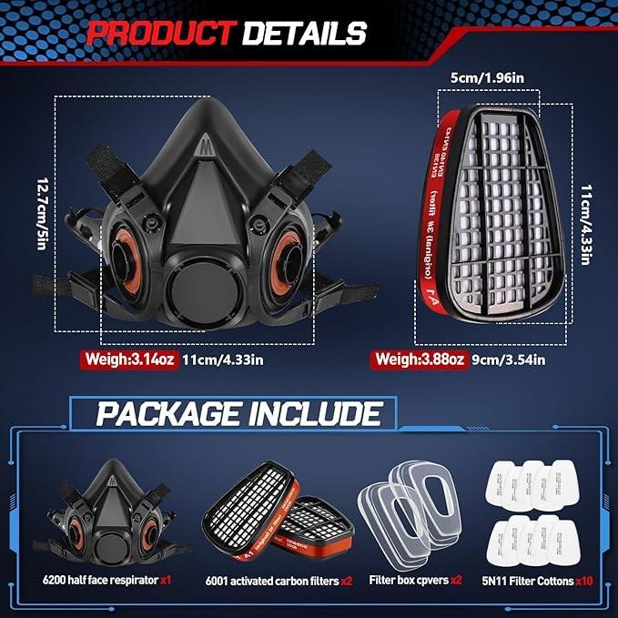 6001 Respiratory Half Mask, Gas Mask, Dust Mask, Paint Mask with Replaceable Filter