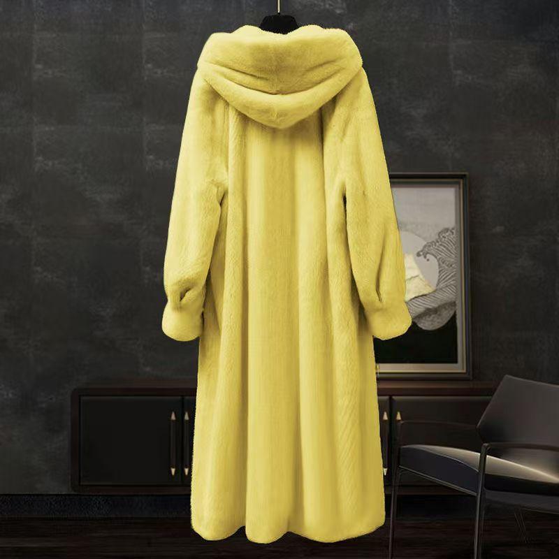 Imitation mink velvet coat autumn and winter women's long over-the-knee loose large-size hooded jacket
