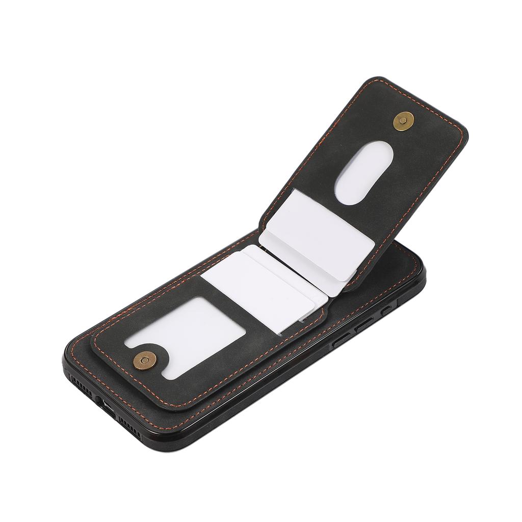 For iPhone 15 Pro Case Card Holder Kickstand Leather + TPU Phone Cover with Shoulder Strap