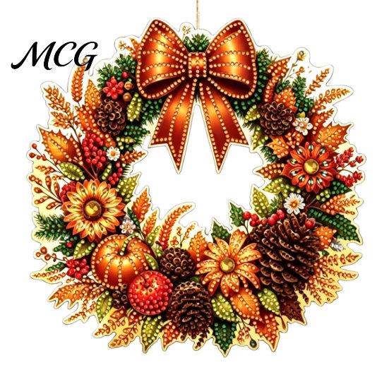 Hanging Ornament Fall Pumpkin Sunflower Wreath Decor, Acrylic Hand Painted Seasonal Home Decor Window Ornament, Thanksgiving Halloween Harvest