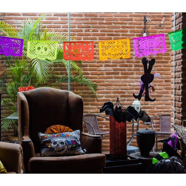 Altar de Ofrendas Dia de Los Muertos Mexican Papel Picado Tissue Paper Banner. Colorful Day of The Dead Decorations Medium Size Panels