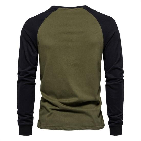 Autumn Winter Men Bottoming Top Slim Fit Raglan Sleeve Patchwork O Neck Pullover Stretchy Long Sleeves Mid Length Fitness Exercise Daily Wear Shirt