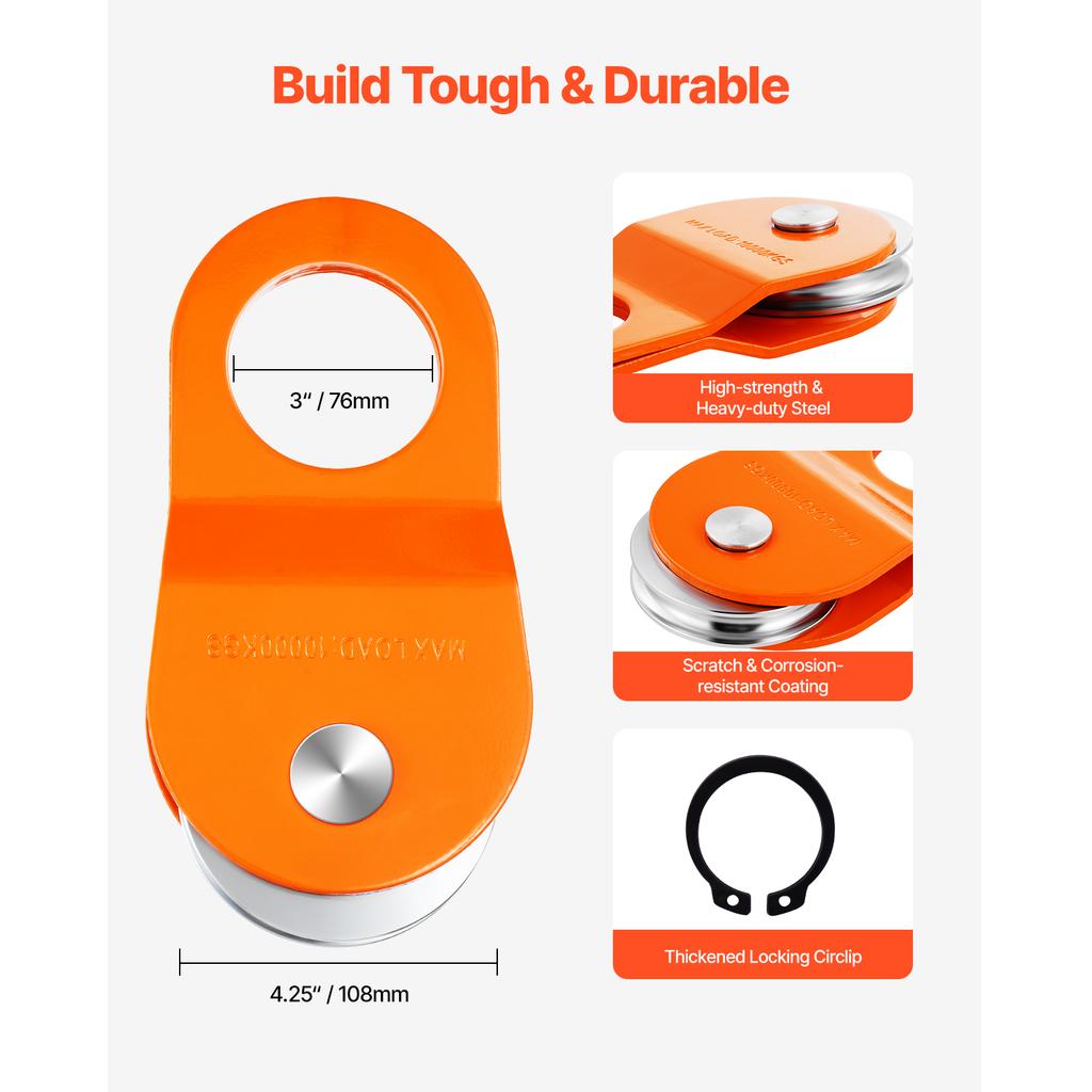 SucceBuy 10T Snatch Block Towing Pulley 22000Lbs Winch Breaking Force Tackle System Offroad Recovery Accessory for Tractor UTV