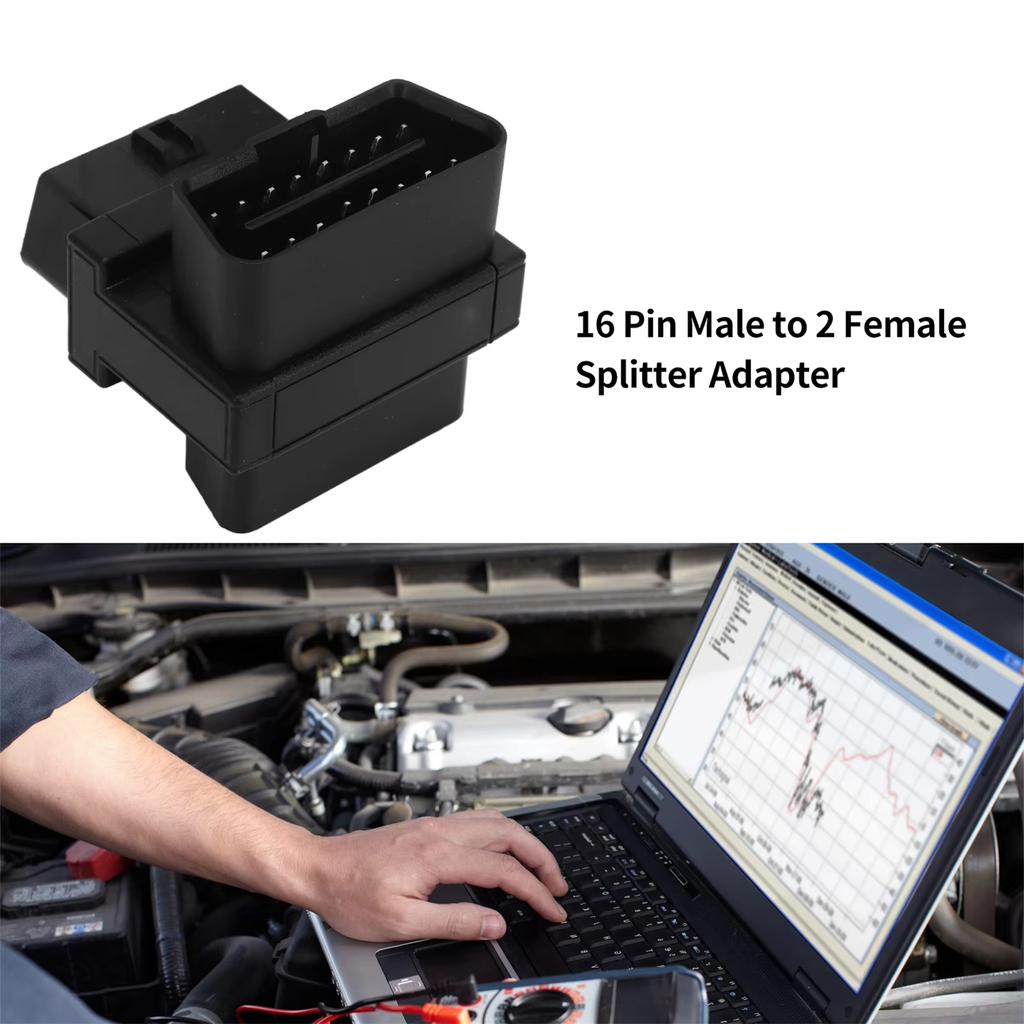 OBDII Cable Converter Splitter 16 Pin Male with Double Female Port for Vehicle Diagnostics Double Device Compatibility