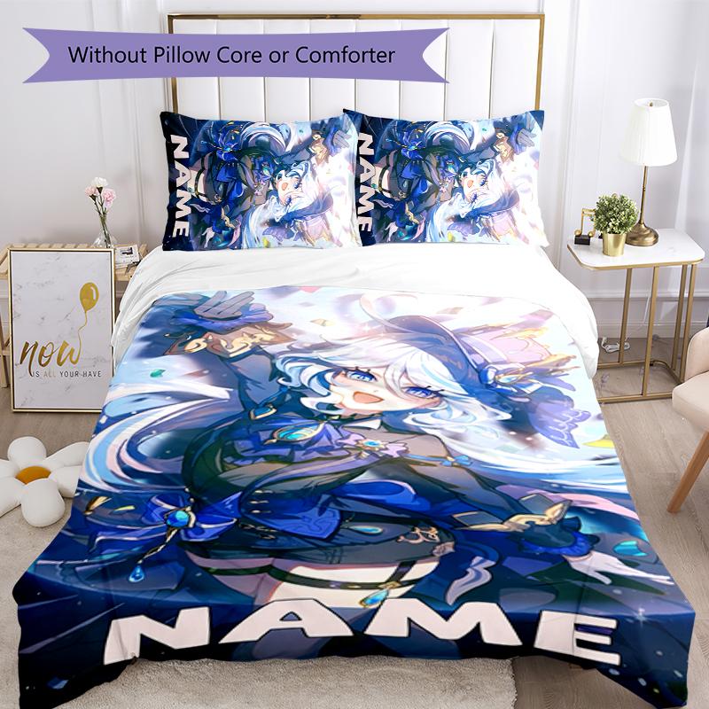 3pcs Custom Name Cartoon Genshin Impact Characters Bedding Set Duvet Cover Closure Includes 1 Duvet Cover & 2 Pillowcases for All Seasons Bedroom Deco