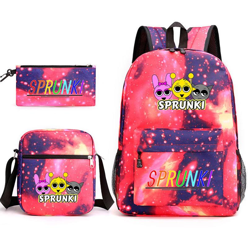 New rhythm box Sprunki music game schoolbag backpack pencil bag three-piece set student heat transfer backpack