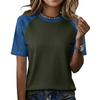 Women’s Casual Lightweight Knit Raglan Sleeve Crew Neck Top Plus Size Loose Fit Retro Style Shirt